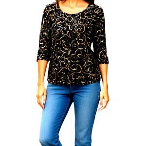 Liz & Me 2X Black Women's Sleeve Top Shirt Blouse Plus Size22W 24W XXL 2XL